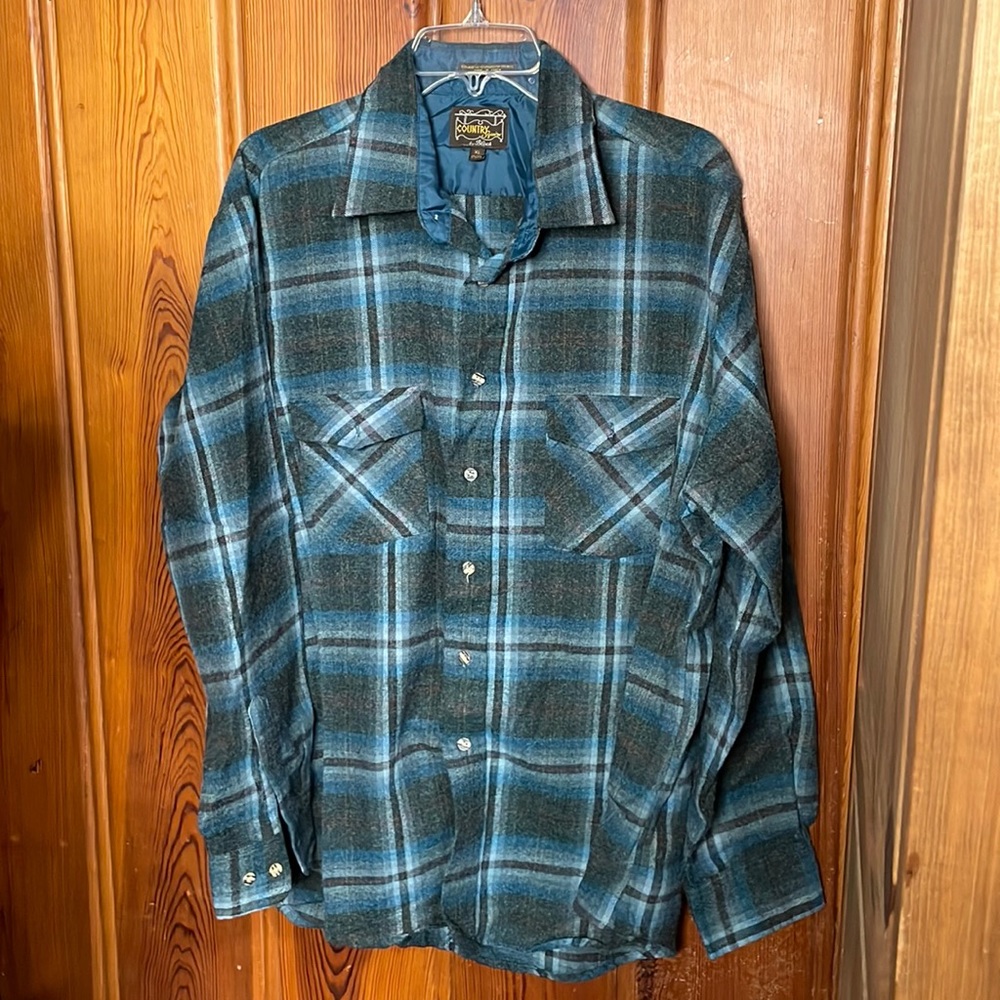 Country Squire by Bloch Plaid Flannel Button Down Shirt-Teal & Gray